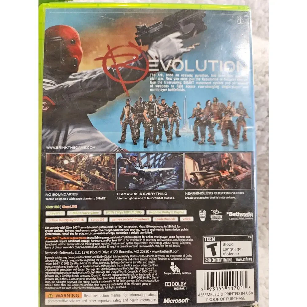 Brink (Microsoft Xbox 360, 2011) Complete w/ Manual